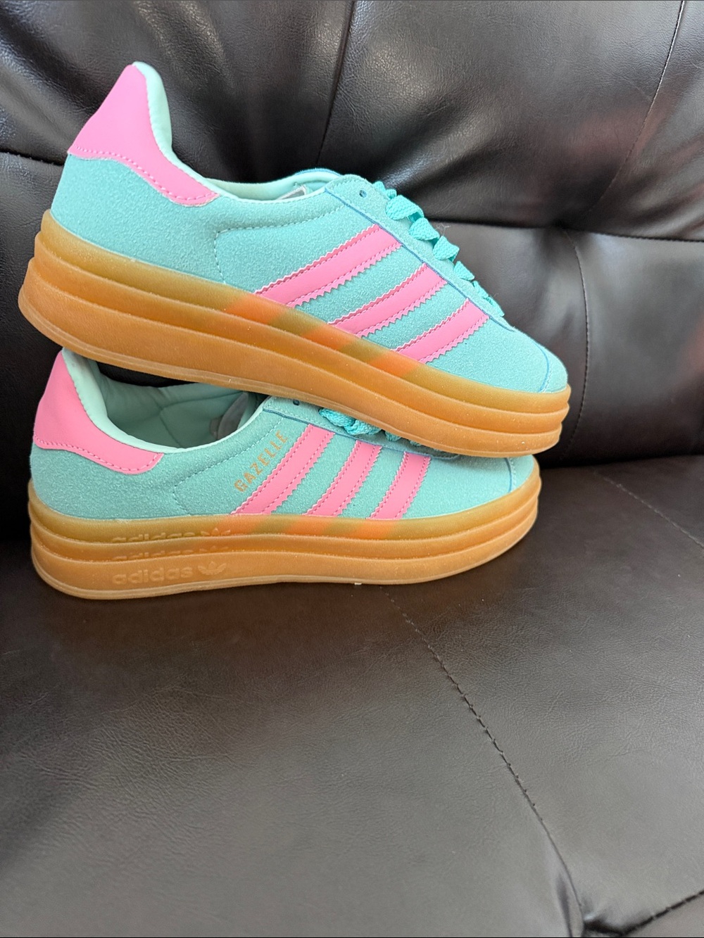 adidas Platform Sneakers in Mint Green & Pink with Gum Sole